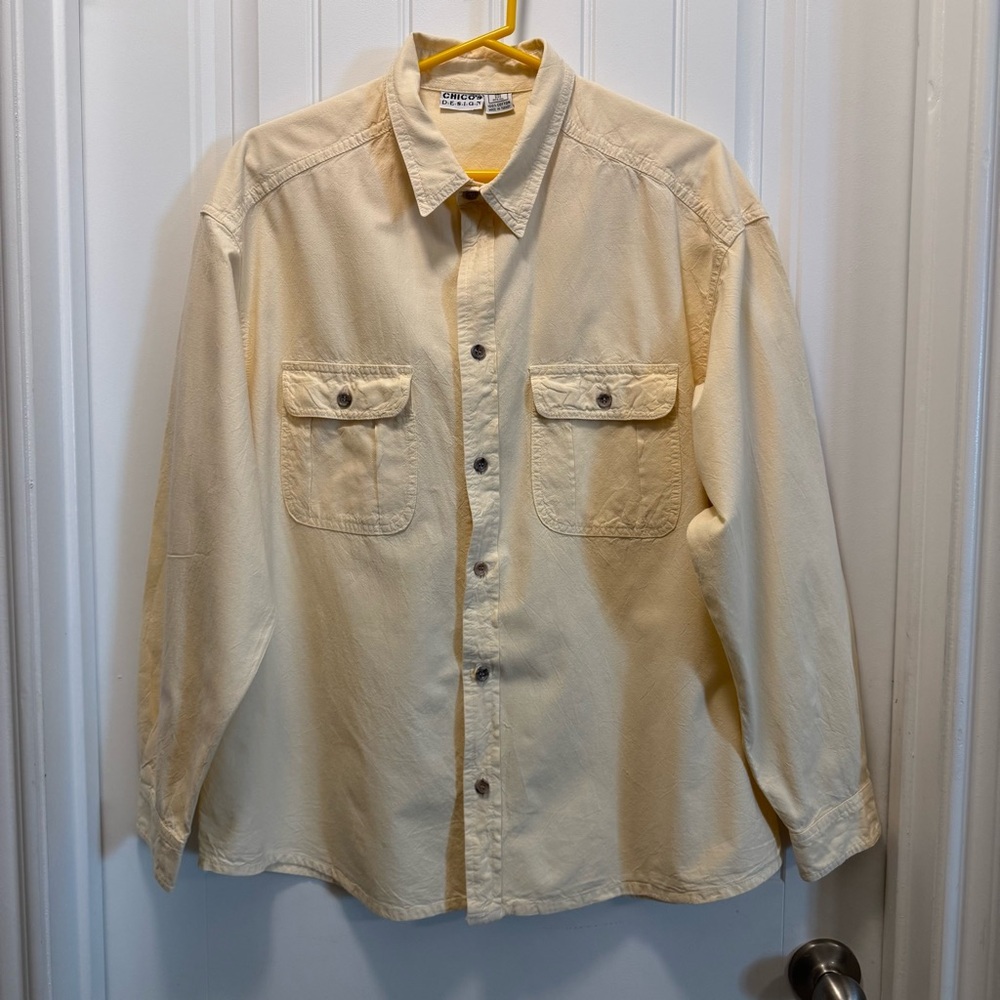 Chicos Design Men Long Sleeve Collared Button Down Shirt Yellow Western One Size